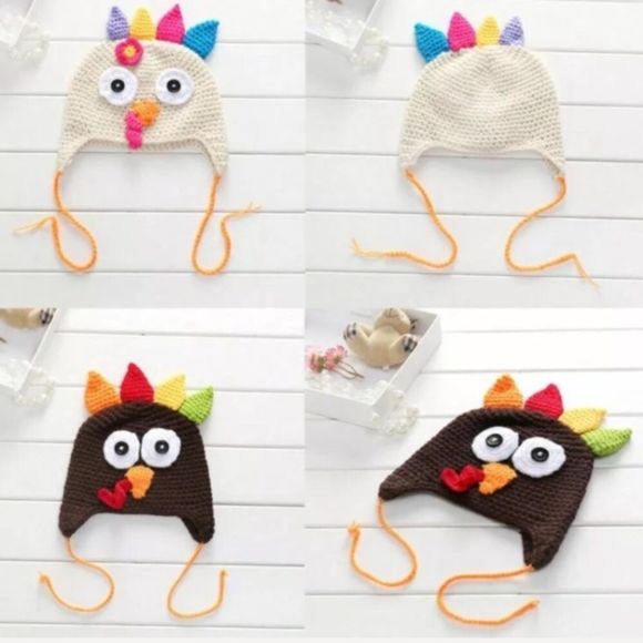 K Crochet Knit Thanksgiving Turkey Gobble Beanie Hat - Picture 3 of 6